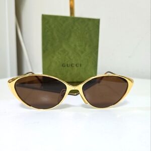Gucci Y2K Sunglasses Cat Eye GG 2254/S Gold Frame Abstract